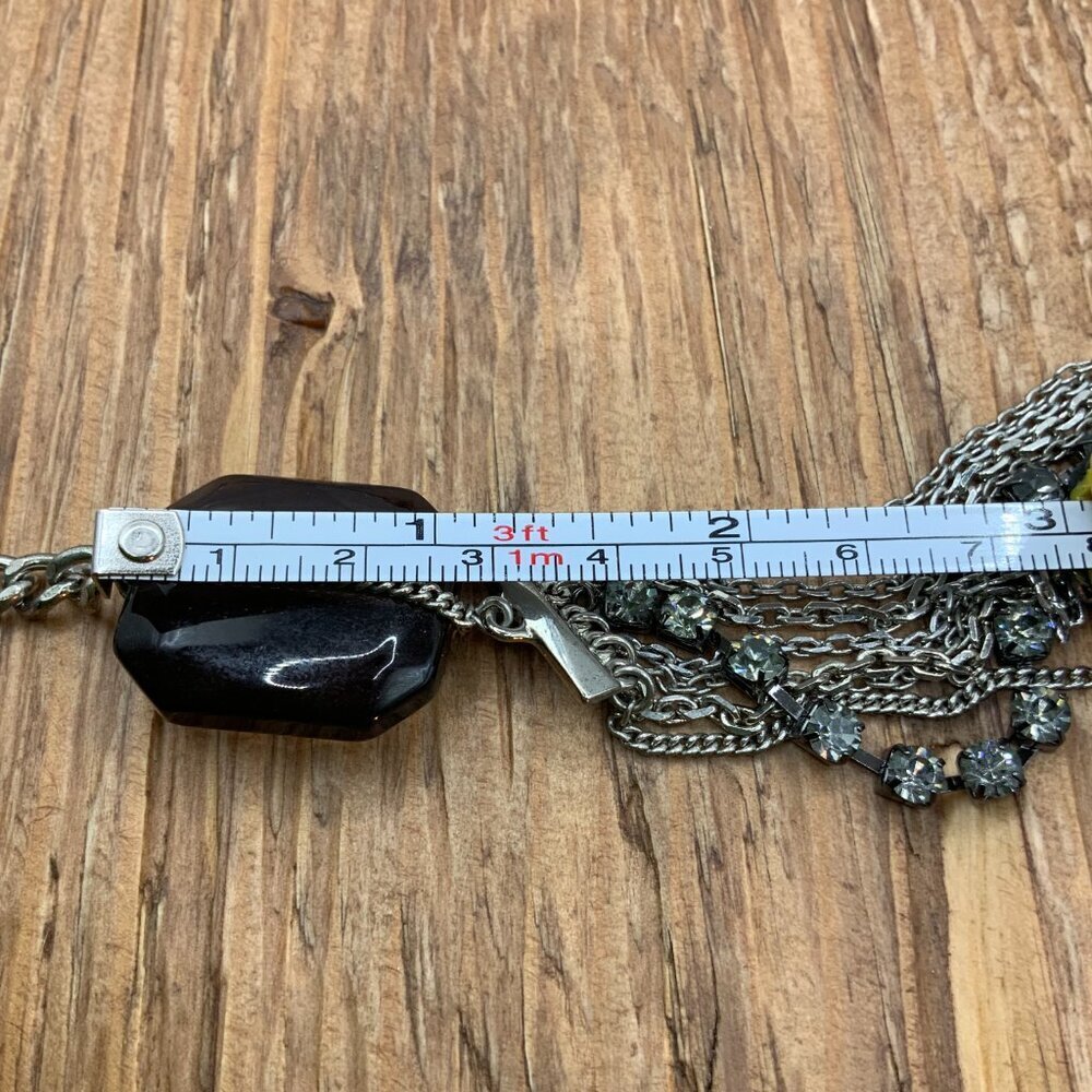 Banana Republic Multi Chains Layered Rhinestone Silver Tone Smokey Necklace - Picture 4 of 6